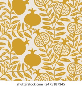 Pomegranate and leaf floral seamless pattern.