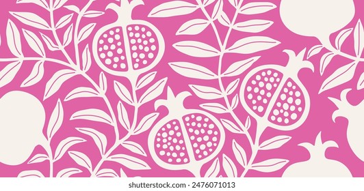 Pomegranate and leaf floral seamless pattern.