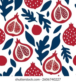 Pomegranate and leaf pattern with rustic natural tones