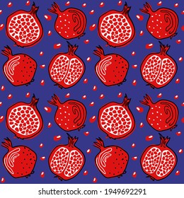 Pomegranate leaf seamless pattern. Red garnet seamless pattern vector illustration. Vector illustration of pomegranate fruit. Garnet vector.