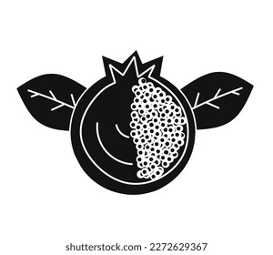 Pomegranate with leaves flat vector icon for food application and websites