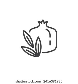 Pomegranate line icon. linear style sign for mobile concept and web design. Pomegranate and leaf outline vector icon. Symbol, logo illustration. Vector graphics