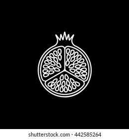 Pomegranate Line Icon On Black Background