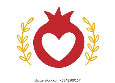 Pomegranate Logo Design. Rosh Hashanah Jewish New Year Symbol, isolated on white. Poster, postcard, poster Vector Illustration 