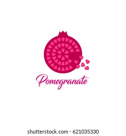 Pomegranate logo. Pomegranate emblem. Garnet and grains on a light background.