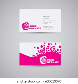 Pomegranate logo. Pomegranate emblem, identity. Business card. Pomegranate and grains on a light background. 