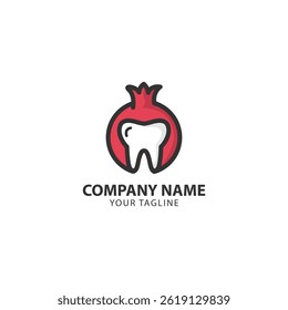 Logotipo de granada con espacio negativo en forma de un interior dental, muy adecuado para la salud como un logotipo dental.