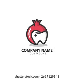 Granatapfel-Logo mit negativem Raum in Form eines zahnärztlichen Innenraums, sehr geeignet für die Gesundheit wie ein zahnärztliches Logo.