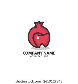 pomegranate logo with negative space in the shape of a dental inside, very suitable for health like a dental logo.