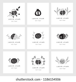 Pomegranate Logotypes. Unique Hand Drawn Logos.