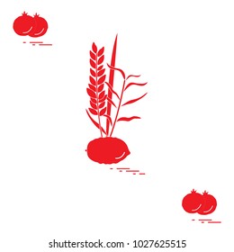 Pomegranate and Lulav - symbolic attribute of the holiday of Sukkot. Jewish traditions and symbols. Design for postcard, banner, poster or print.