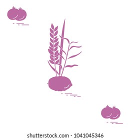 Pomegranate and Lulav - symbolic attribute of the holiday of Sukkot. Jewish traditions and symbols. Design for postcard, banner, poster or print.