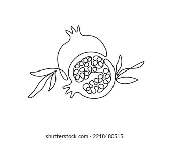 Pomegranate. Modern single line art drawing. Happy Shana tova continuous line draw design vector illustration