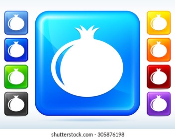 Pomegranate on Blue Square Button