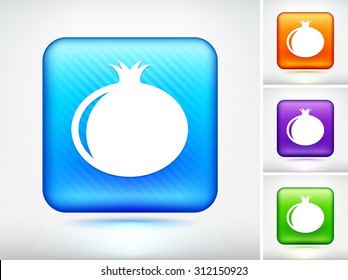 Pomegranate on Blue Square Button