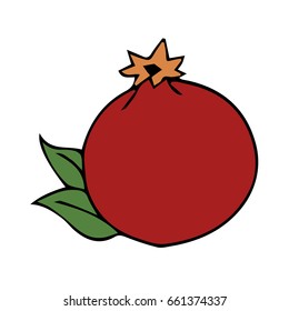 Pomegranate on white background vector illustration. Doodle style. Design icon, print, logo, poster, symbol, decor, textile, paper, card. 