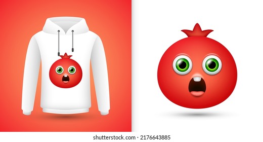 Pomegranate on white sweatshirt hoodie. Vector