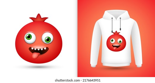 Pomegranate on white sweatshirt hoodie. Vector