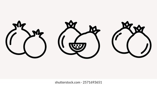 pomegranate outline or line icon design bundle.