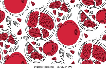 Granatapfelmuster. Obst handgezeichnete Doodle Muster Hintergrund. Süße und frische Kunst.