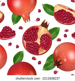 Pomegranate pattern. Fruits illustration for textile design decent vector template picture of colored seamless pomegrante set