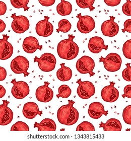 Pomegranate pattern. Granate fruit seamless print. Iranian and Azerbaijan ormanent. Summer wallpaper, botanical illustration