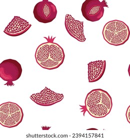 Pomegranate pattern, Happy and sweet New Year Shana Tova with pomegranates and seeds on pomegranate pattern