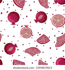 Pomegranate pattern, Happy and sweet New Year Shana Tova with pomegranates and seeds on pomegranate pattern