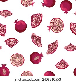 Pomegranate pattern, Happy and sweet New Year Shana Tova with pomegranates and seeds on pomegranate pattern