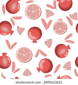 Pomegranate pattern, Happy and sweet New Year Shana Tova with pomegranates and seeds on pomegranate pattern