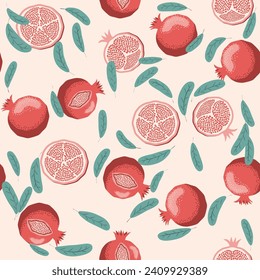 Pomegranate pattern, Happy and sweet New Year Shana Tova with pomegranates and seeds on pomegranate pattern