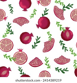 Pomegranate pattern, Happy and sweet New Year Shana Tova with pomegranates and seeds on pomegranate pattern