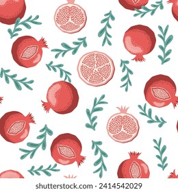 Pomegranate pattern, Happy and sweet New Year Shana Tova with pomegranates and seeds on pomegranate pattern