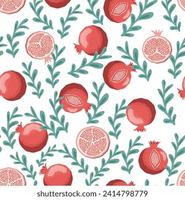 Pomegranate pattern, Happy and sweet New Year Shana Tova with pomegranates and seeds on pomegranate pattern