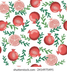 Pomegranate pattern, Happy and sweet New Year Shana Tova with pomegranates and seeds on pomegranate pattern