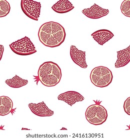 Pomegranate pattern, Happy and sweet New Year Shana Tova with pomegranates and seeds on pomegranate pattern