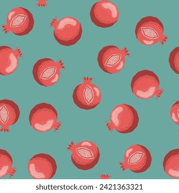 Pomegranate pattern, Happy and sweet New Year Shana Tova with pomegranates and seeds on pomegranate pattern