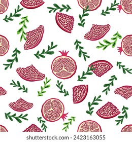 Pomegranate pattern, Happy and sweet New Year Shana Tova with pomegranates and seeds on pomegranate pattern