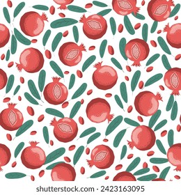 Pomegranate pattern, Happy and sweet New Year Shana Tova with pomegranates and seeds on pomegranate pattern