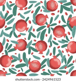 Pomegranate pattern, Happy and sweet New Year Shana Tova with pomegranates and seeds on pomegranate pattern