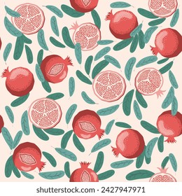 Pomegranate pattern, Happy and sweet New Year Shana Tova with pomegranates and seeds on pomegranate pattern