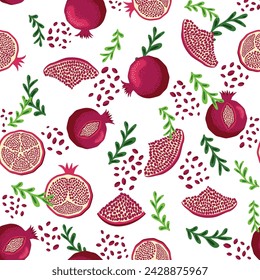 Pomegranate pattern, Happy and sweet New Year Shana Tova with pomegranates and seeds on pomegranate pattern