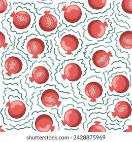 Pomegranate pattern, Happy and sweet New Year Shana Tova with pomegranates and seeds on pomegranate pattern