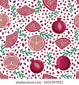 Pomegranate pattern, Happy and sweet New Year Shana Tova with pomegranates and seeds on pomegranate pattern
