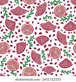 Pomegranate pattern, Happy and sweet New Year Shana Tova with pomegranates and seeds on pomegranate pattern