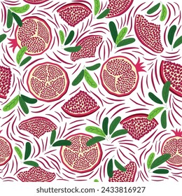 Pomegranate pattern, Happy and sweet New Year Shana Tova with pomegranates and seeds on pomegranate pattern