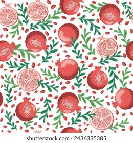 Pomegranate pattern, Happy and sweet New Year Shana Tova with pomegranates and seeds on pomegranate pattern