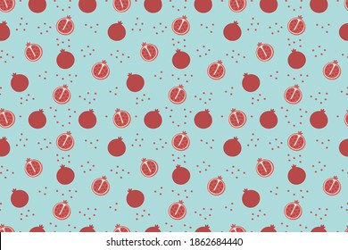 Pomegranate pattern on soft blue background minimalist illustration