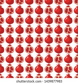 Pomegranate pattern on white background. Sliced pomegranates seamless pattern. Hand drawn seamless texture pomegranate fruit pattern. 