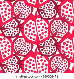 Pomegranate pattern. Seamless garnet fruit floral vector ornament. Large pink fruit on white background.